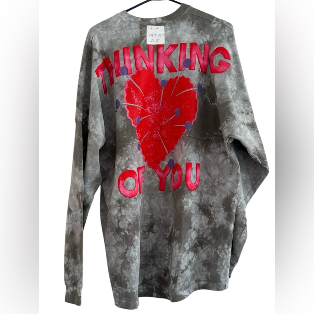 Vintage Style Mineral Wash "Thinking of You" Heart Pincushion Sweatshirt Size L